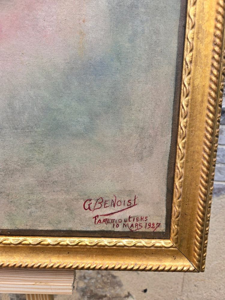 Bouquet di fiori in un vaso con draghi Firmato e datato G. Benoist, Faremoutiers.