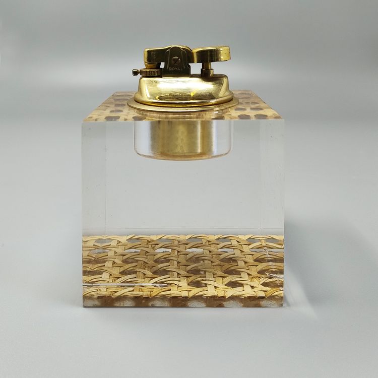 1970 - Superbe briquet de table en paille de Vienne par Geolel. Fabriqué en Italie