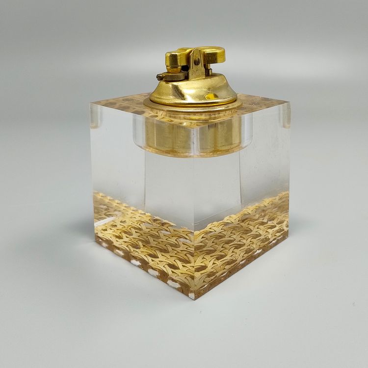 1970 - Superbe briquet de table en paille de Vienne par Geolel. Fabriqué en Italie