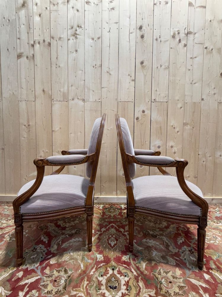 Pair of Louis XVI cabriolet armchairs with medallion back