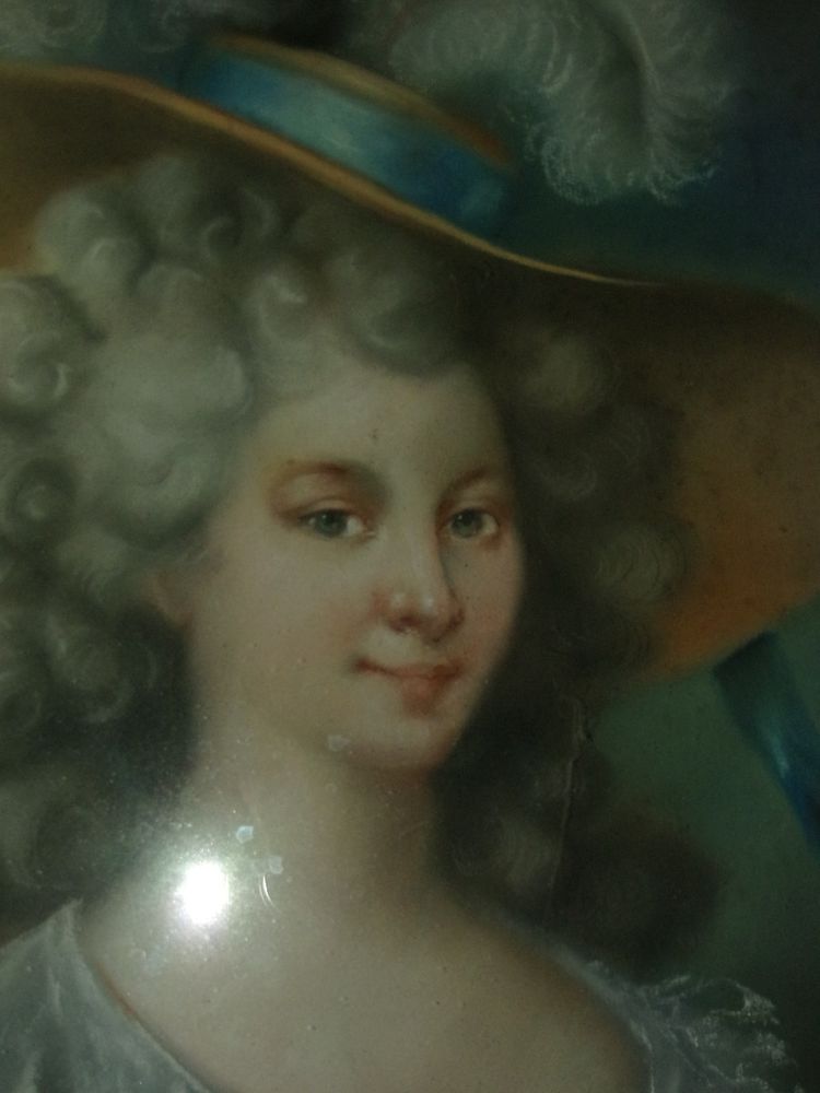 L'élégante au grand  Chapeau, pastel époque fin 18ème.