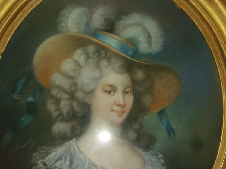 L'élégante au grand  Chapeau, pastel époque fin 18ème.