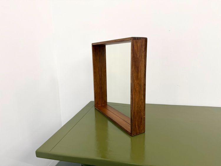 Square modernist wooden mirror - Scandinavian style, 70s