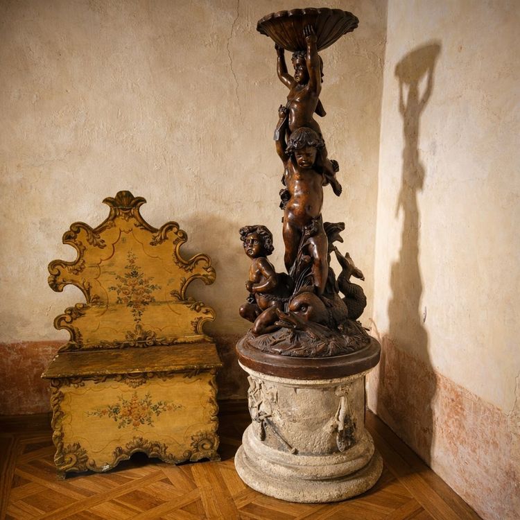 Grande fontana scolpita in terracotta patinata - XVIII secolo - Da collezione privata