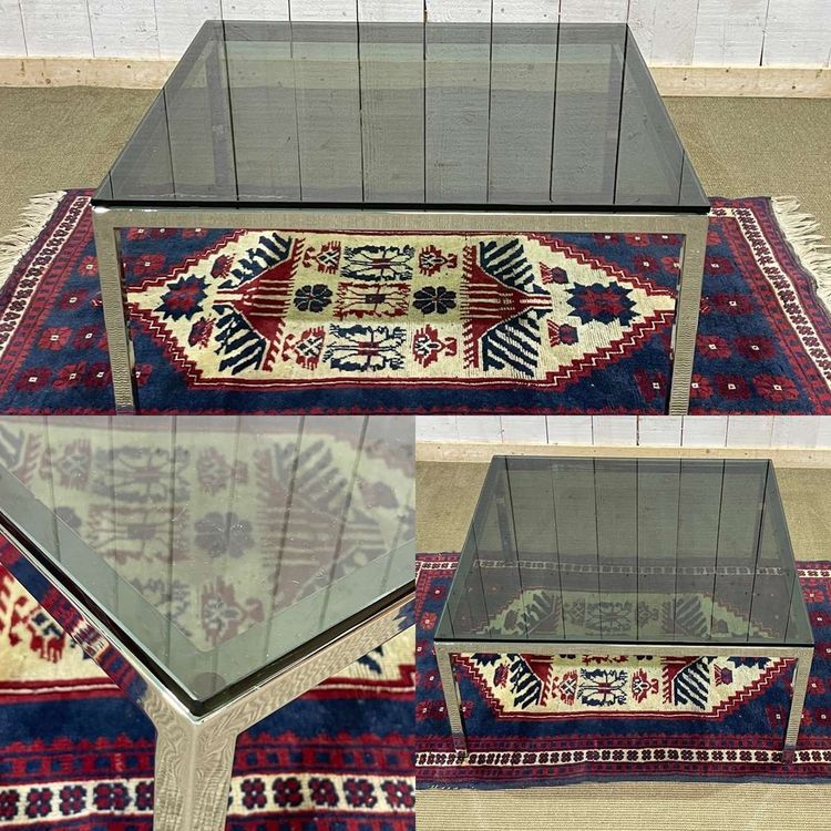 Chrome coffee table with glass top from the 1980s