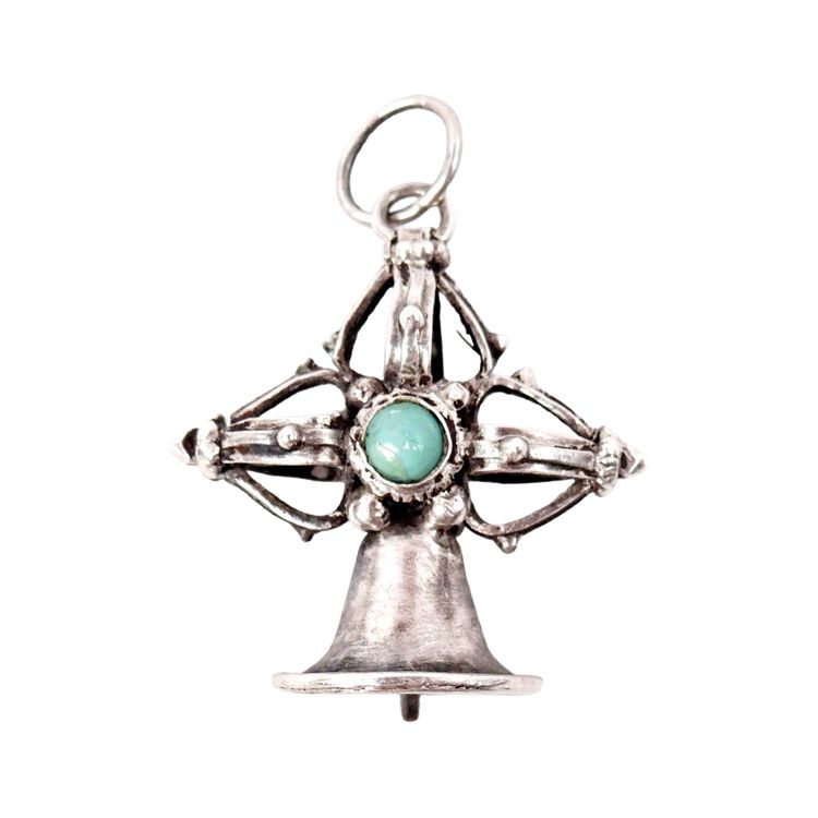 Pendentif Dorje Vajra tibétain en argent et cabochon turquoise XXème