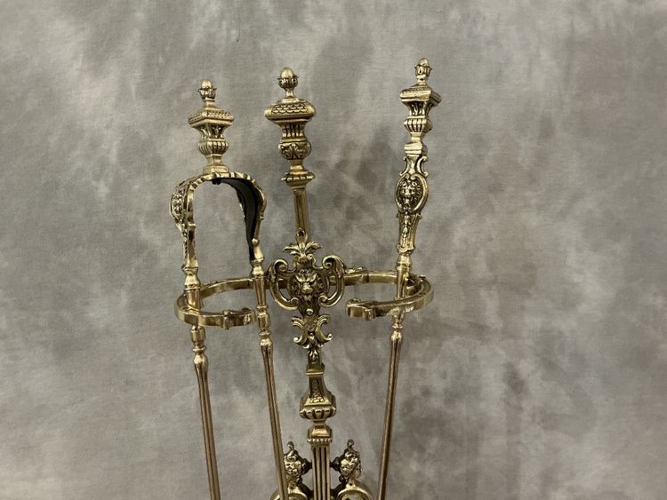 serviteur de cheminée ancien en bronze et laiton d'époque 19 ème 