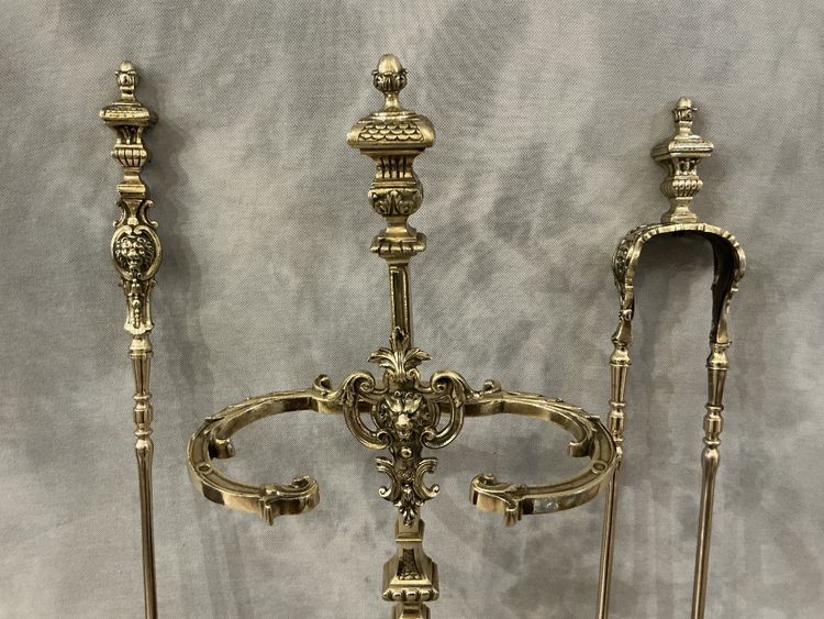 serviteur de cheminée ancien en bronze et laiton d'époque 19 ème 