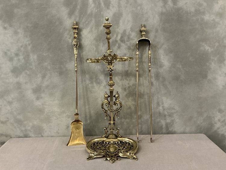serviteur de cheminée ancien en bronze et laiton d'époque 19 ème 