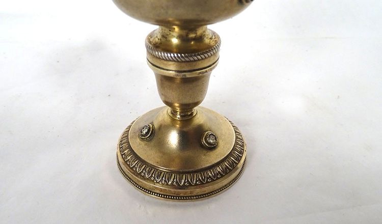 Sick travel ciborium silver vermeil Minerve stones Rhine cross 19th century