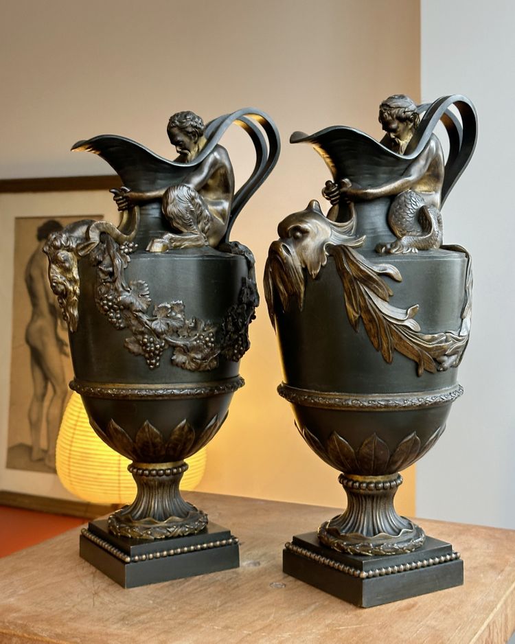 Bronze Water and Wine Vases after Sigisbert François Michel