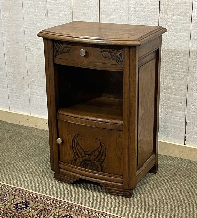 Comodino Art Déco in rovere degli anni '50