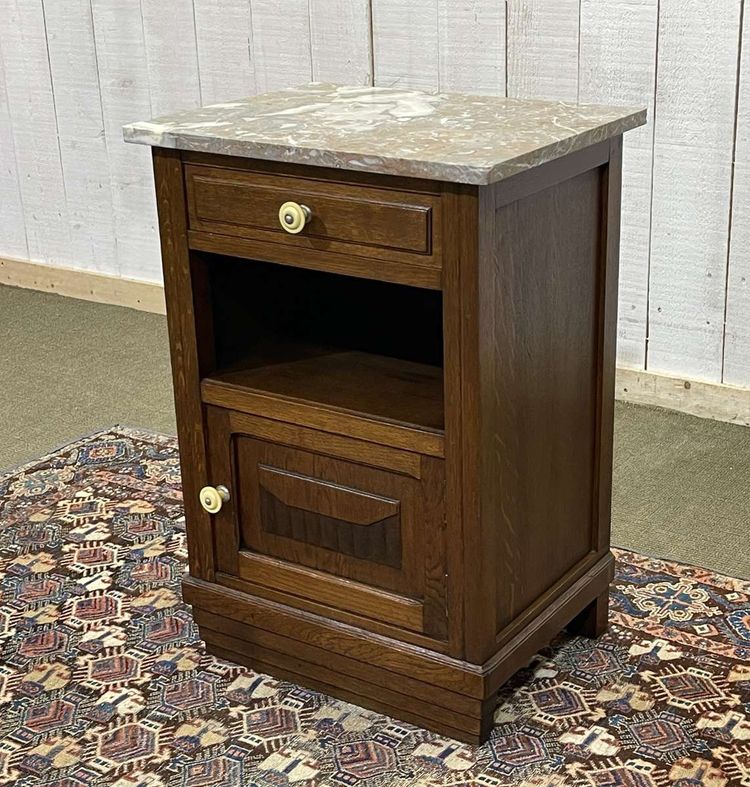 Art Deco oak bedside table with marble top from the 1930s