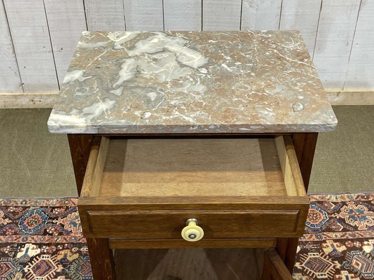 Art Deco oak bedside table with marble top from the 1930s