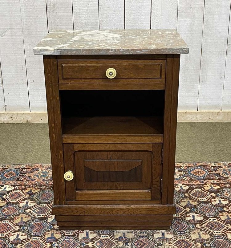 Art Deco oak bedside table with marble top from the 1930s