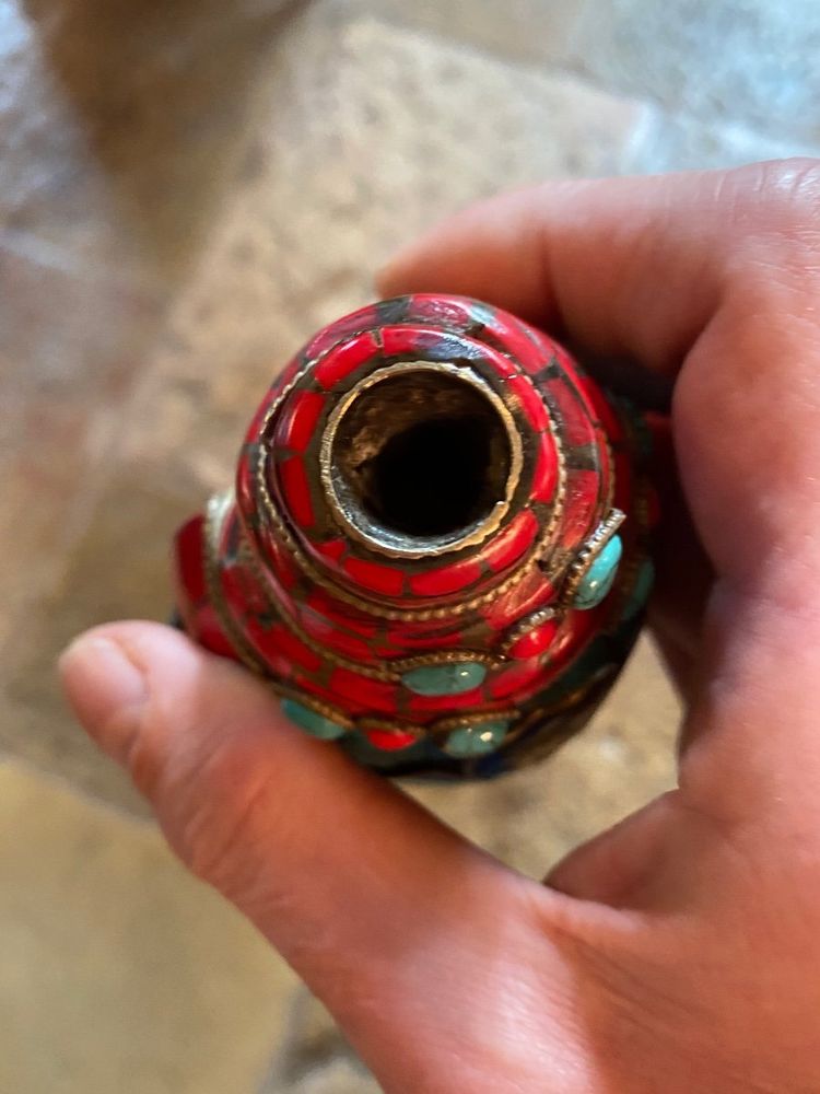 Coquillage Tibétain Orné De Mosaïques, 1 ère Moitié Du XX Eme Siècle