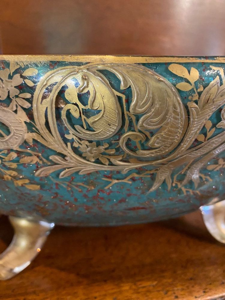 Grande Coupe En Pâte De Verre Aventuriné Et Or émaillé Vers 1900