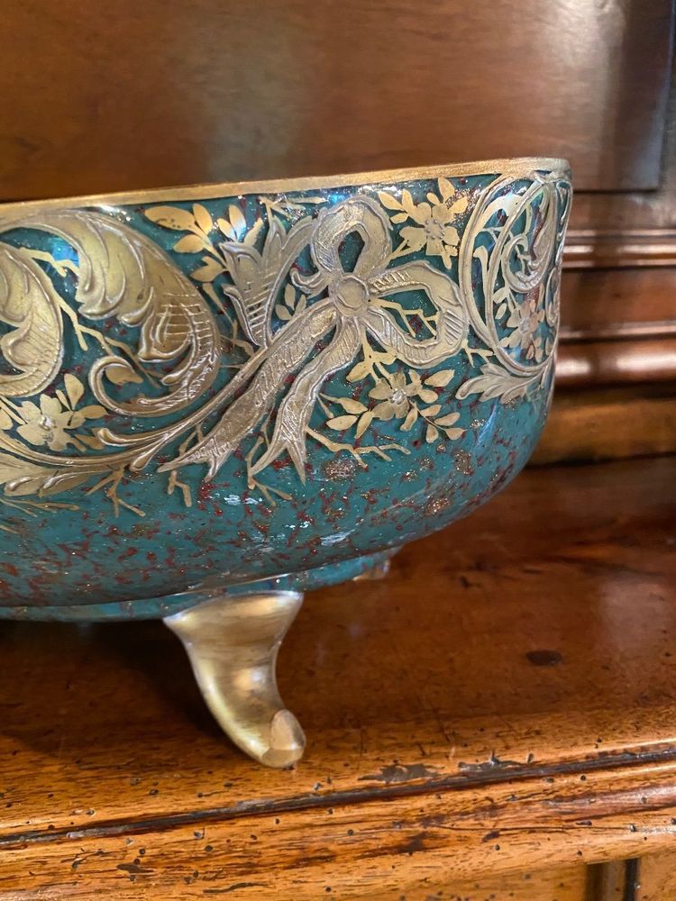 Grande Coupe En Pâte De Verre Aventuriné Et Or émaillé Vers 1900