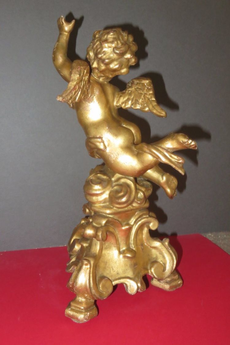 Winged Angel, Venetian Gilded Wooden Statue, 19th century.