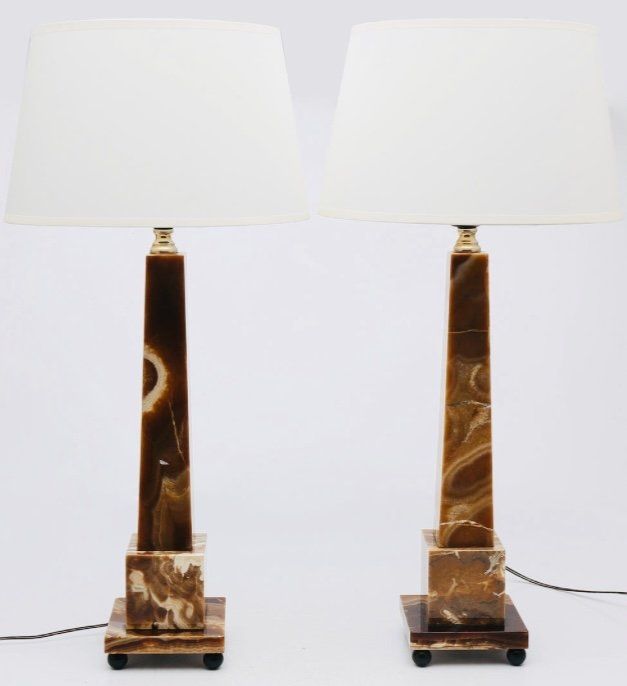 Pair of Egyptian Onyx Obelisks, Circa 1970, Mounted as Lamps