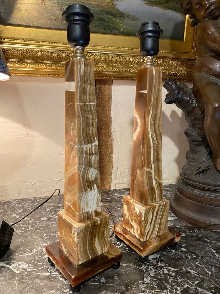 Pair of Egyptian Onyx Obelisks, Circa 1970, Mounted as Lamps