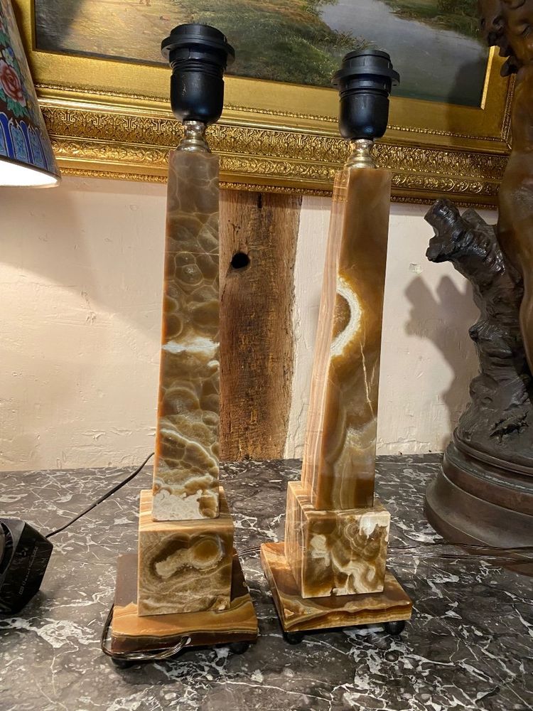 Pair of Egyptian Onyx Obelisks, Circa 1970, Mounted as Lamps