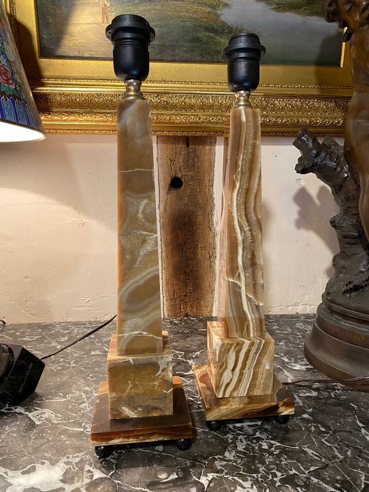 Pair of Egyptian Onyx Obelisks, Circa 1970, Mounted as Lamps