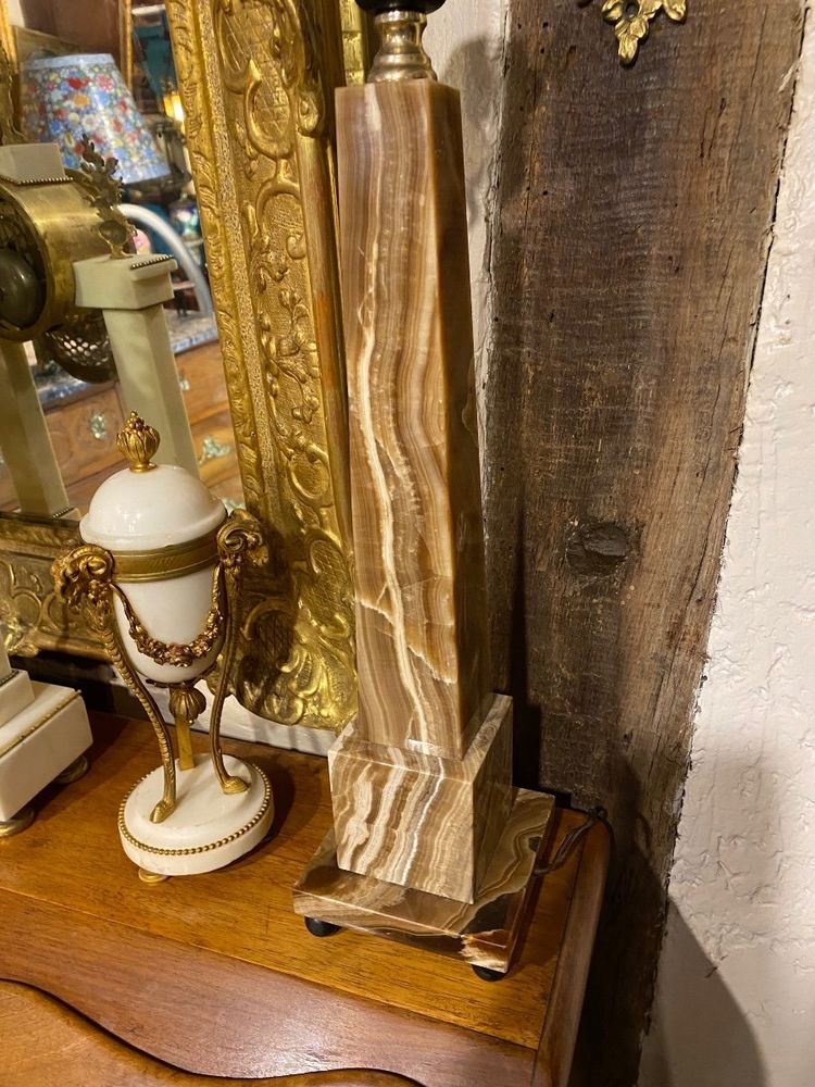 Pair of Egyptian Onyx Obelisks, Circa 1970, Mounted as Lamps
