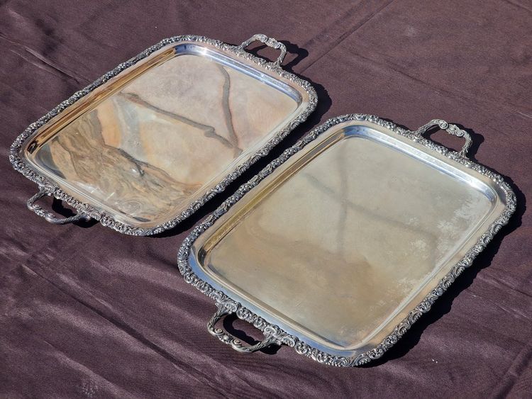 Pair of large silver-plated serving trays