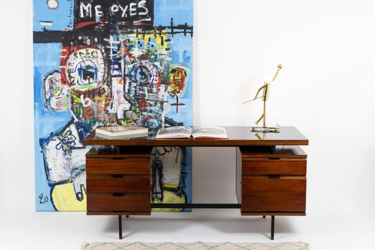 Pierre Guariche, Bureau en acajou et métal laqué, années 1960 LS61131725R