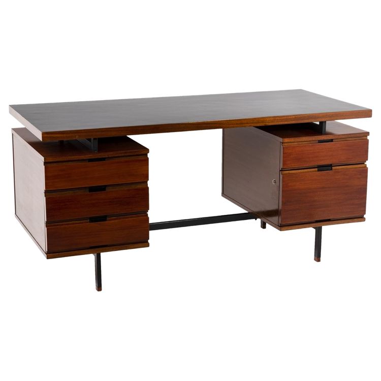 Pierre Guariche, Bureau en acajou et métal laqué, années 1960 LS61131725R