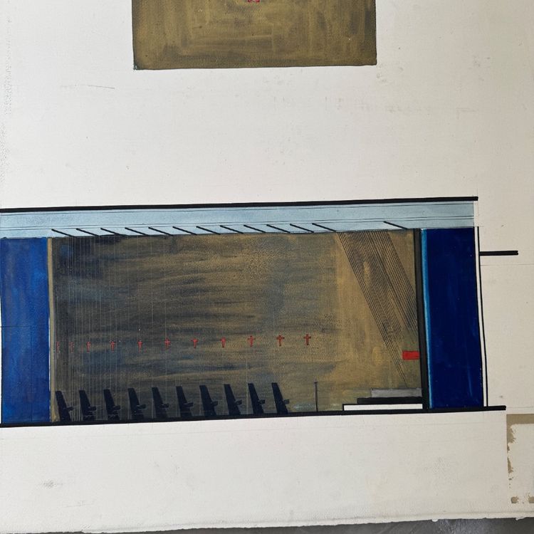 Architectural drawing project 1960 by René Vachez, church facade