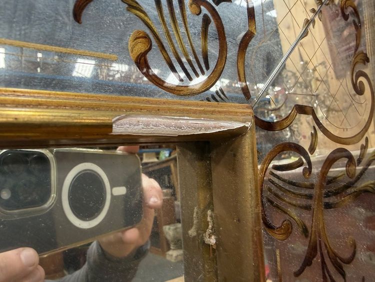 Specchio bistrot Art Nouveau in vetro églomisé