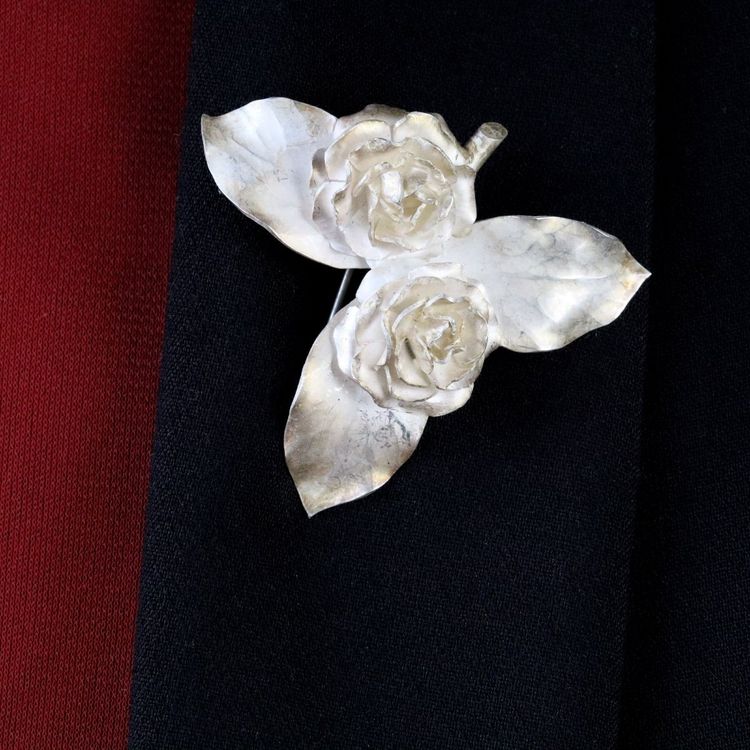 Broche ancienne argent boutons de rose Georges Renée Lecomte