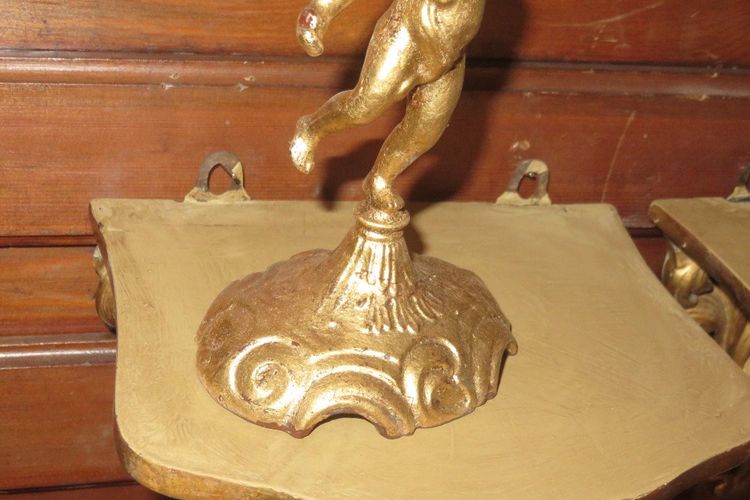 Pair of 3-Light Candlesticks in Gilded Copper, 19th Century.
