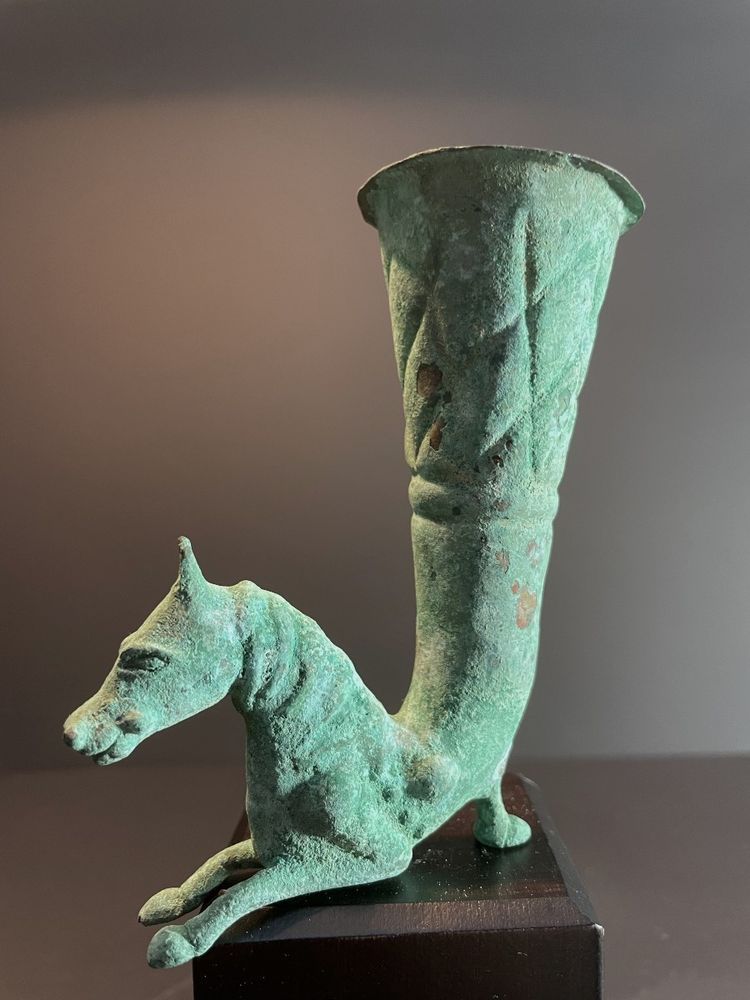 Bactrian civilization, 400 B.C., bronze rhyton decorated with a horse bust.