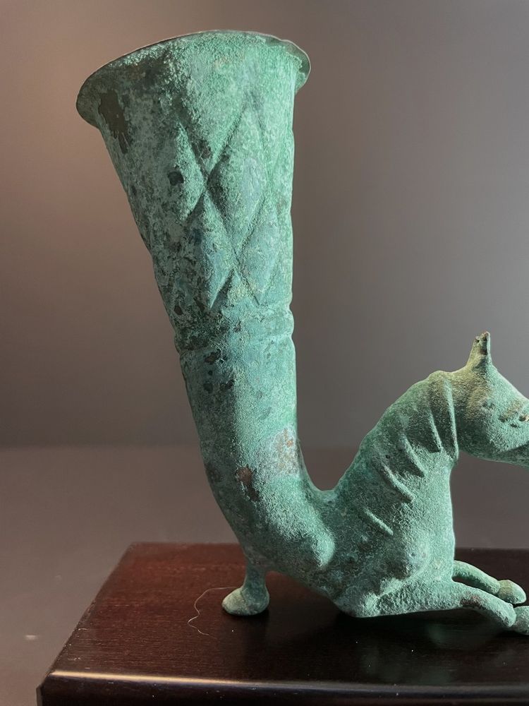 Bactrian civilization, 400 B.C., bronze rhyton decorated with a horse bust.