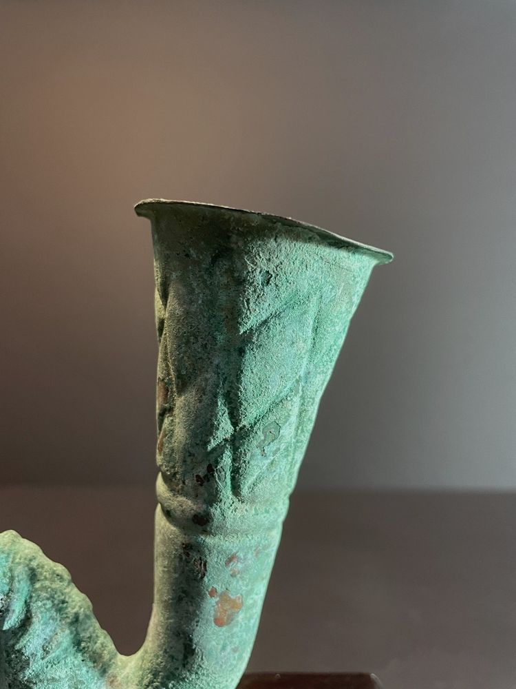 Bactrian civilization, 400 B.C., bronze rhyton decorated with a horse bust.