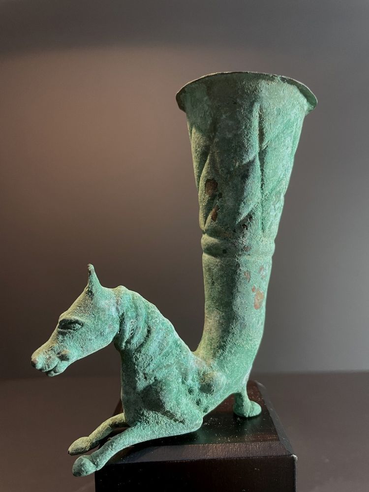 Bactrian civilization, 400 B.C., bronze rhyton decorated with a horse bust.