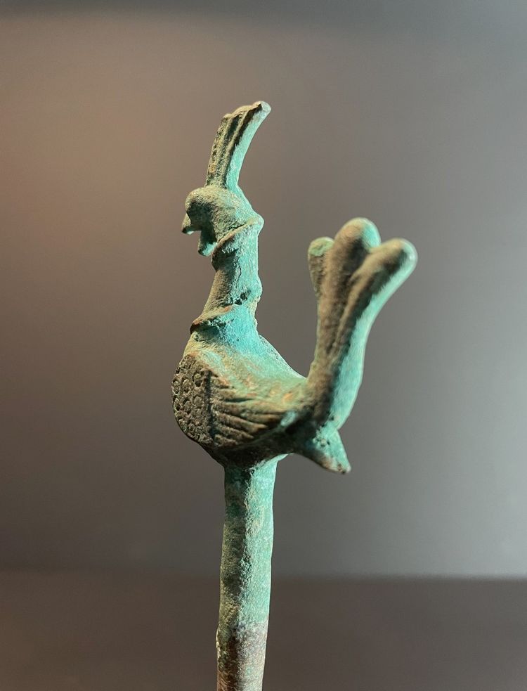 Bactria, 3rd century B.C., bronze hairpin decorated with a stylized bird.