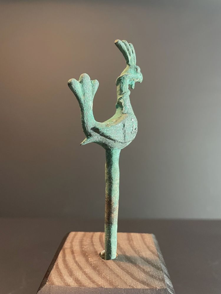 Bactria, 3rd century B.C., bronze hairpin decorated with a stylized bird.