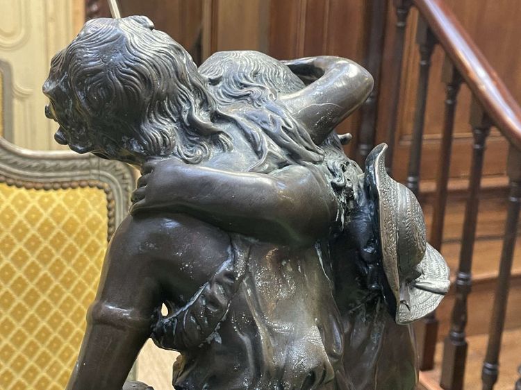 Bronze by Moreau, 1950s, depicting two children