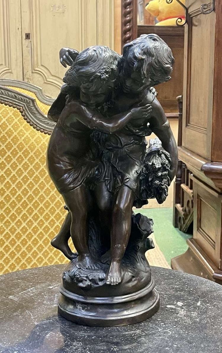 Bronze by Moreau, 1950s, depicting two children