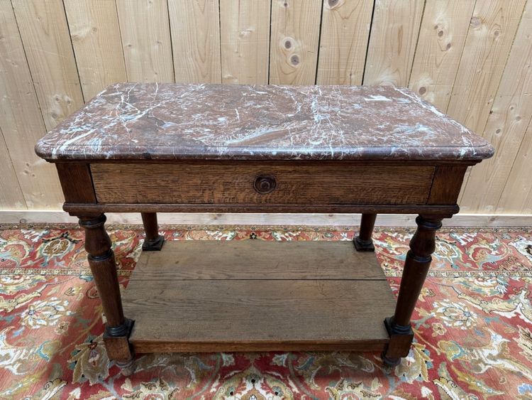 Livewell table - Napoleon III console in solid oak and marble