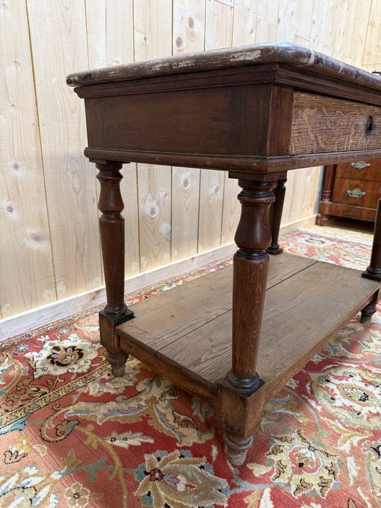 Livewell table - Napoleon III console in solid oak and marble