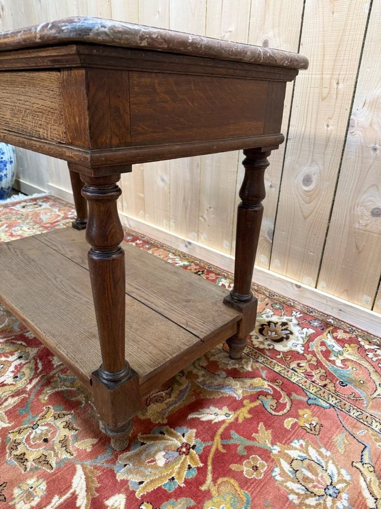 Livewell table - Napoleon III console in solid oak and marble