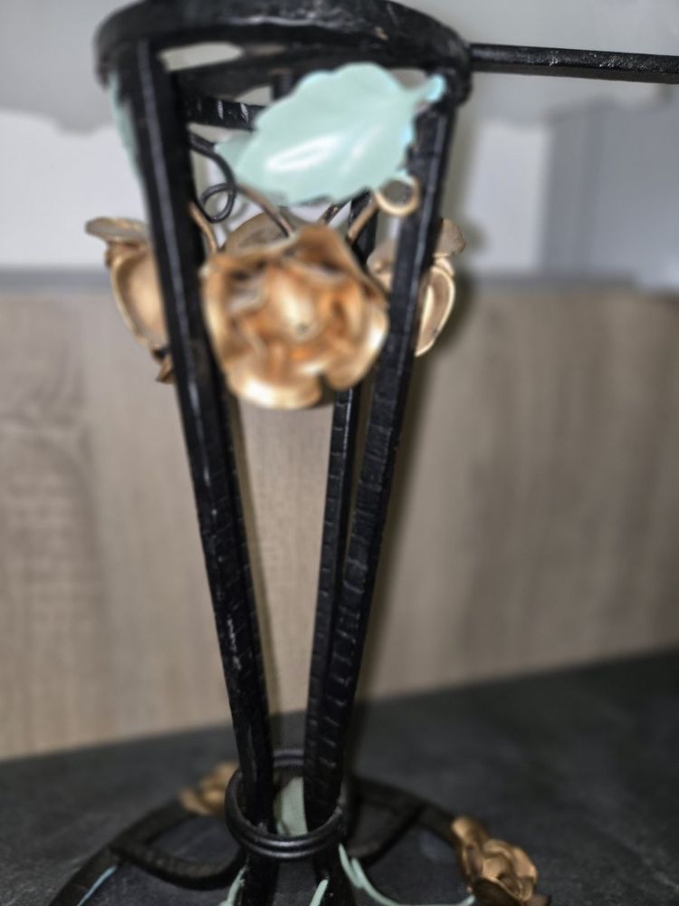 Art Deco table lamp - wrought iron and white opaline - H 58 cm