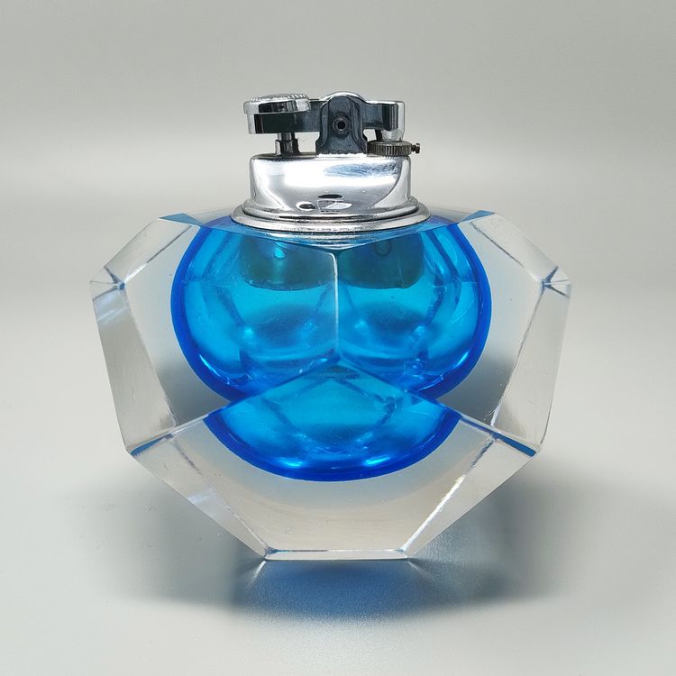 1960er Jahre Atemberaubendes blaues Tischfeuerzeug aus Murano-Sommerglas von Flavio Poli für Seguso