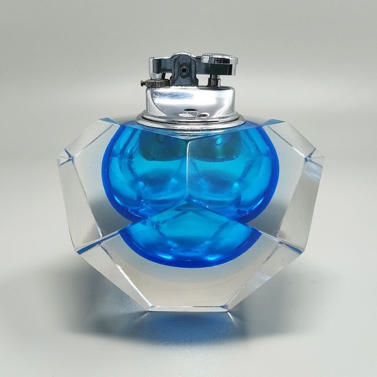 1960er Jahre Atemberaubendes blaues Tischfeuerzeug aus Murano-Sommerglas von Flavio Poli für Seguso