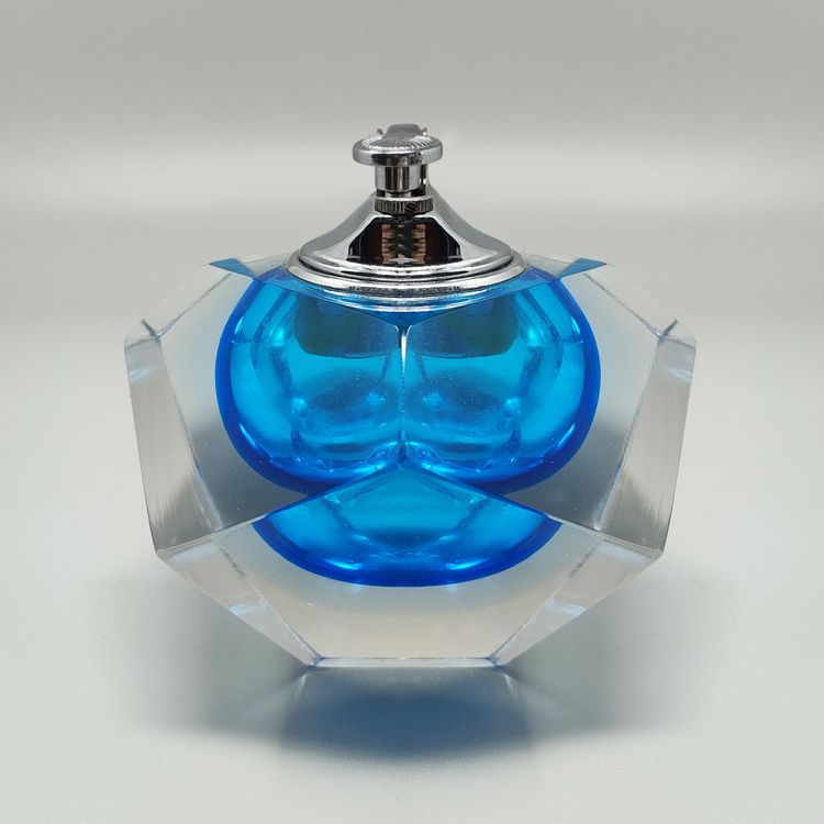 1960er Jahre Atemberaubendes blaues Tischfeuerzeug aus Murano-Sommerglas von Flavio Poli für Seguso